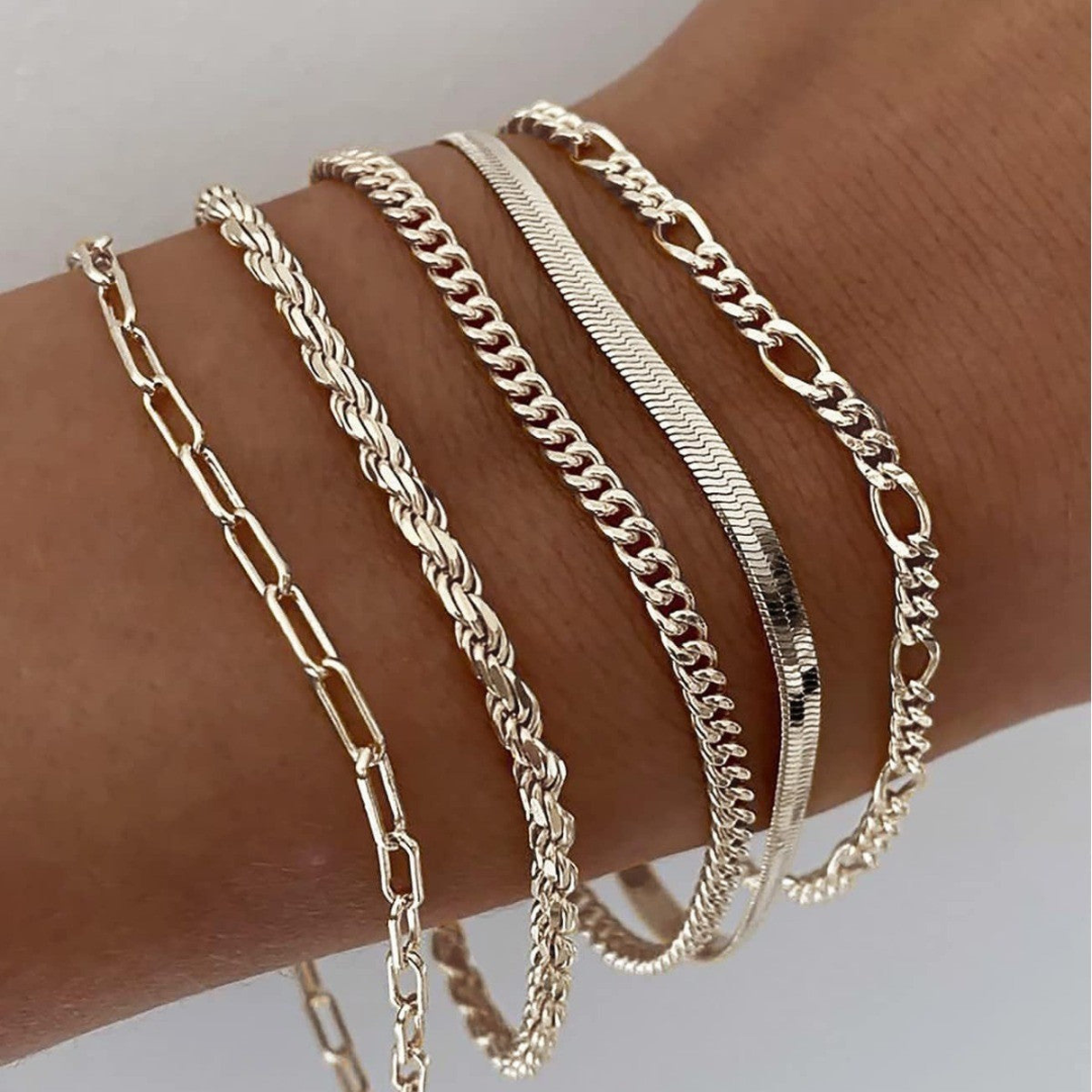 Dainty Gold Bracelet Set for Women, Elegant Timeless Stackable Jewelry Collection