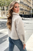 Cozy Teddy Bomber Jacket with Zipper - Eden Beige Soft Oversized Style